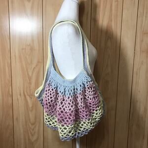 NWT Pastel Handmade Crocheted Large Reusable Mesh Market Bag